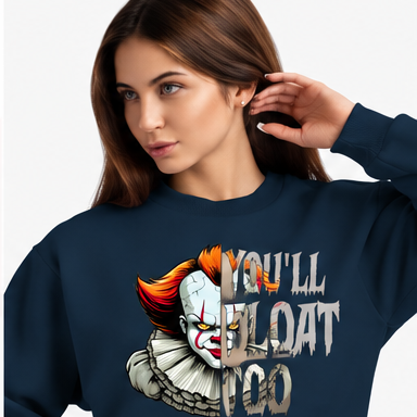 Creepy Clown Horror Graphic Hoodie — You'll Float Too — navy mockup