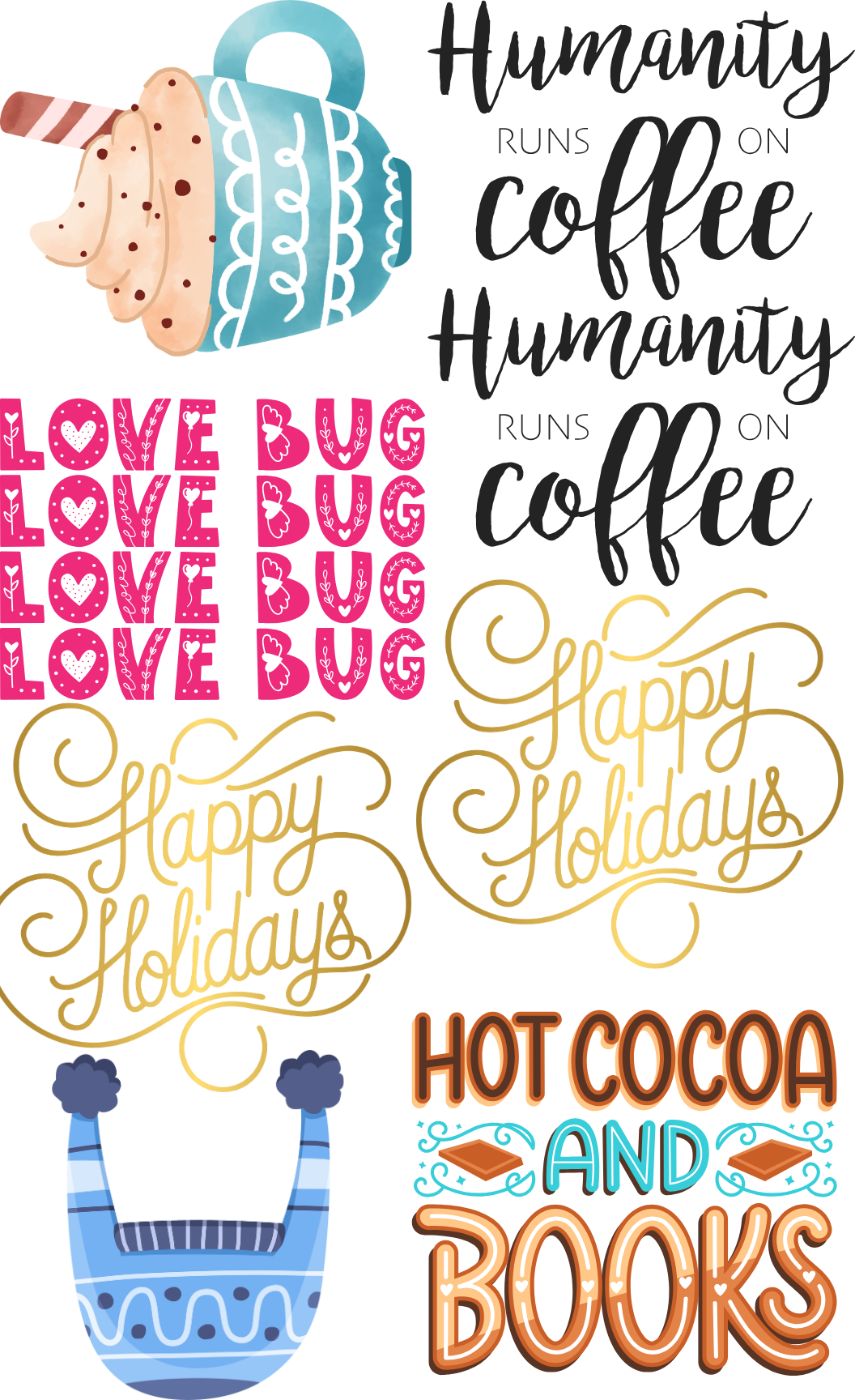 premade holiday themed gang sheet multiple dtf transfers 