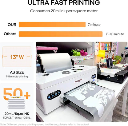 DTF Printer - White Ink Circulation & Semi-Automatic Cleaning | Includes Printer, Oven, Ink