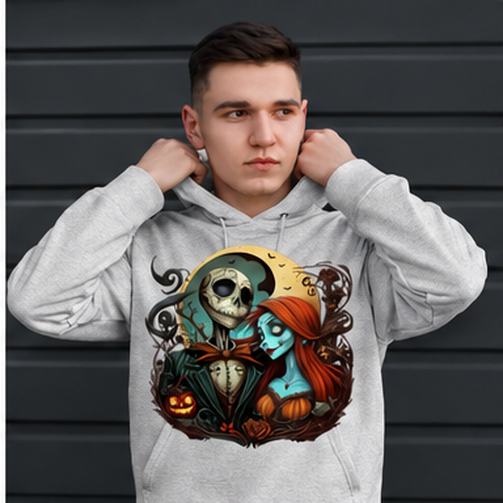 Gothic Skeleton Halloween Graphic Hoodie mockup in ash gray