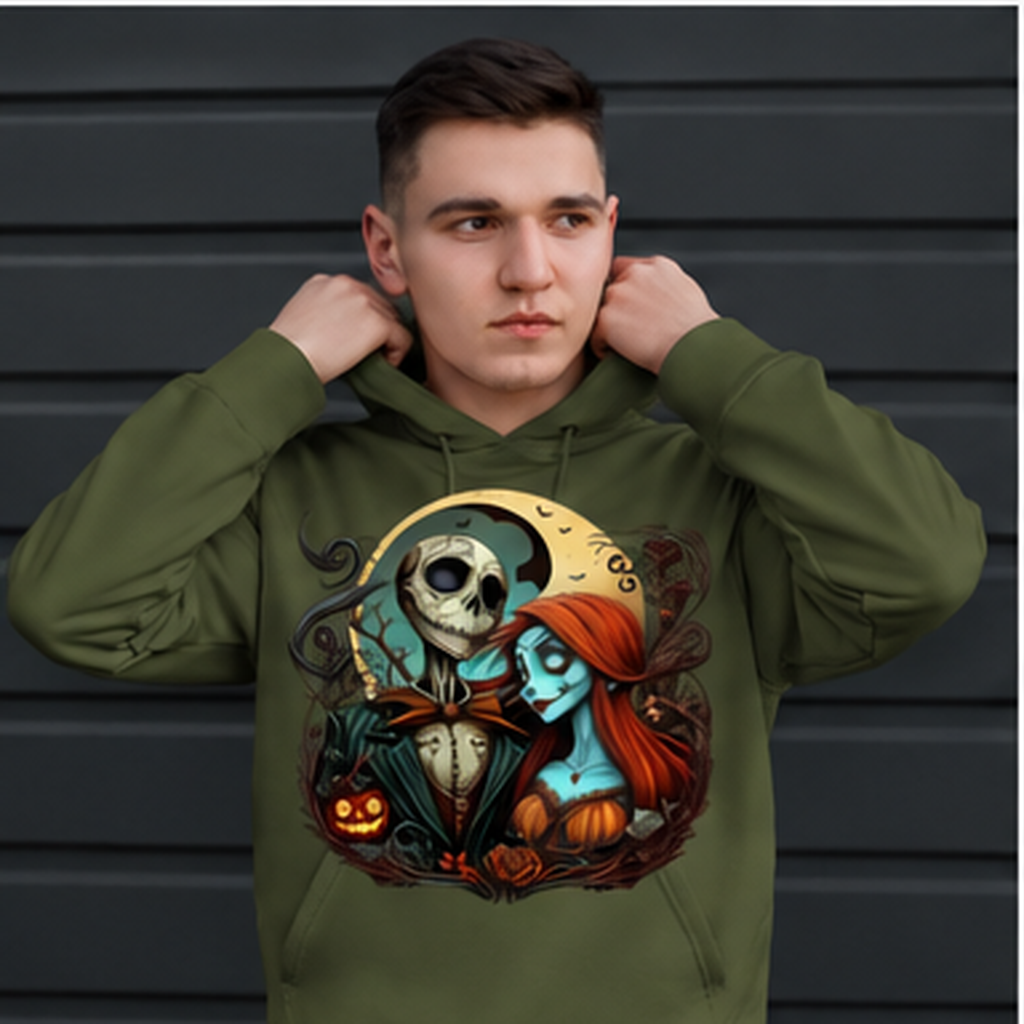Gothic Skeleton Halloween Graphic Hoodie mockup in olive