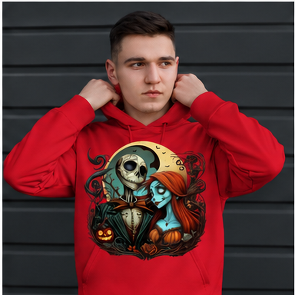 Gothic Skeleton Halloween Graphic Hoodie mockup in red