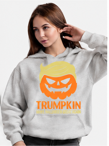 Gray Pumpkin Halloween Graphic Hoodie