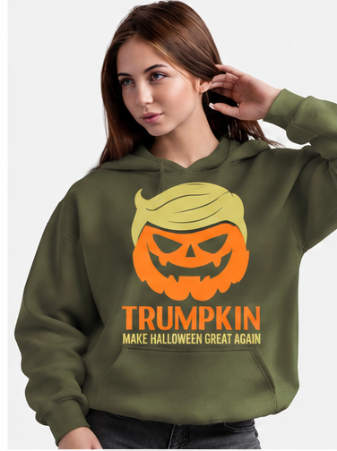 Olive Green Pumpkin Halloween Graphic Hoodie
