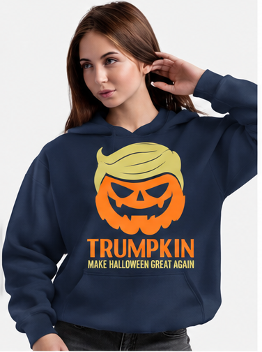 Navy Blue Pumpkin Halloween Graphic Hoodie