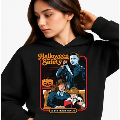 Retro Halloween Safety Graphic Hoodie mockup in black