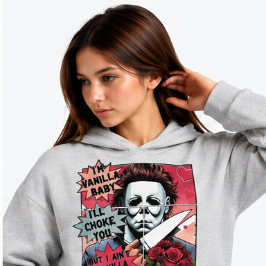 Vintage Horror Collage Halloween Hoodie in ash gray — square 1:1 mockup