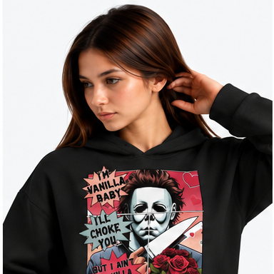 Vintage Horror Collage Halloween Hoodie in black — square 1:1 mockup