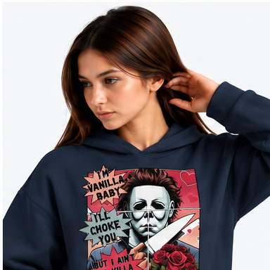 Vintage Horror Collage Halloween Hoodie in navy — square 1:1 mockup