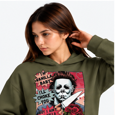 Vintage Horror Collage Halloween Hoodie in olive — square 1:1 mockup